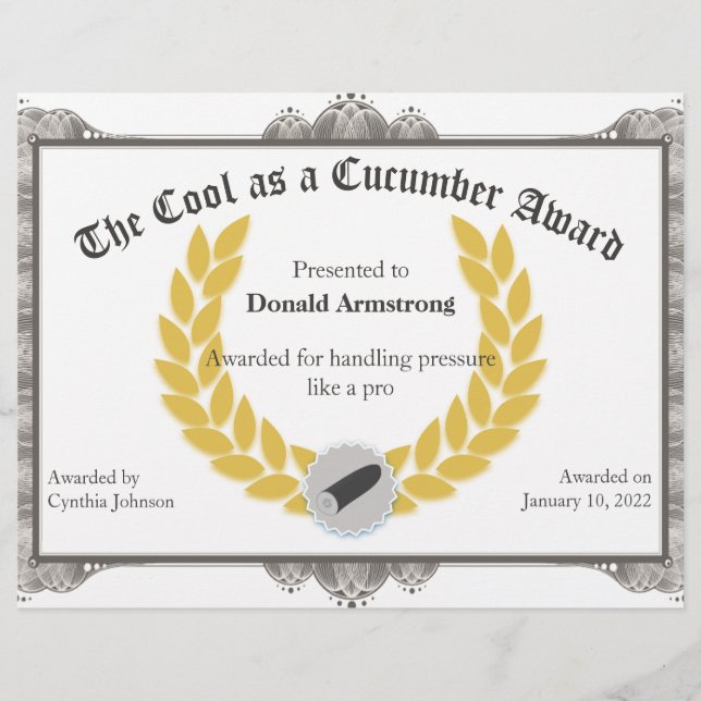 社員おもしろい賞 – キュウリクールーとして (正面)