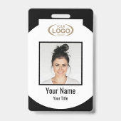 社員の写真名会社ロゴQRコードブラック バッジ (正面)
