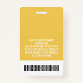 社員の写真ID黄モダン色、ロゴプロフェッショナル バッジ (裏面)