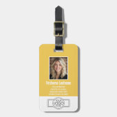 社員の写真ID黄モダン色、ロゴプロフェッショナル ラゲッジタグ (正面縦)