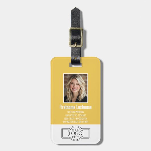社員の写真ID黄モダン色、ロゴプロフェッショナル ラゲッジタグ (正面縦)