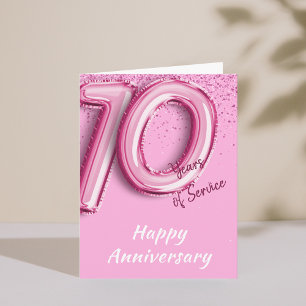 社員の記念日10年PinkBalloon Foldカード 招待状