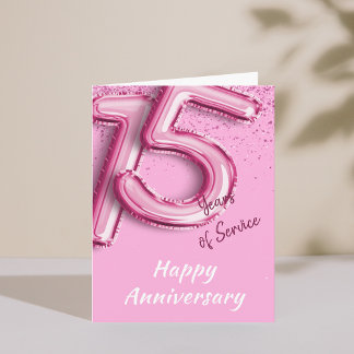 社員の記念日15年PinkBalloon Foldカード 招待状