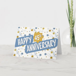 社員の記念日45年ブルーホワイトパターン カード