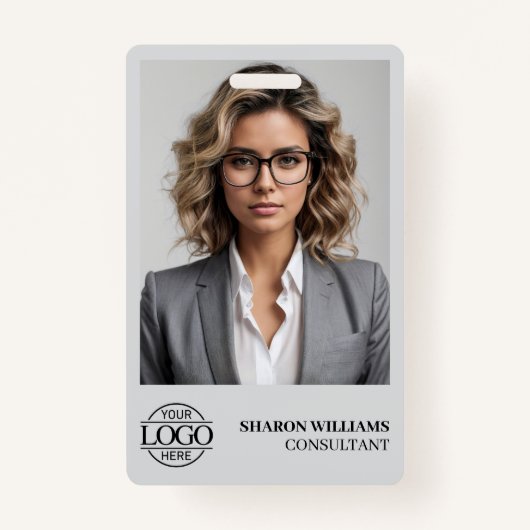 社員エレガントパーソナライズされた写真会社のロゴ バッジ (正面)