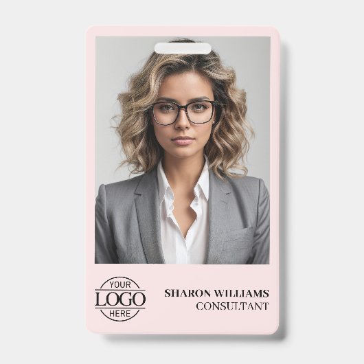 社員エレガントパーソナライズされた写真会社のロゴ バッジ (正面)