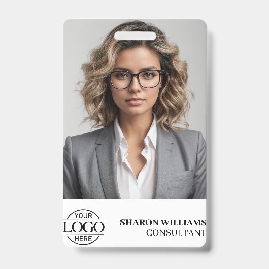 社員エレガントパーソナライズされた写真会社のロゴ バッジ (Front)