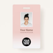 社員カスタムの写真グラデーションかわいい赤面ピンク バッジ (正面)