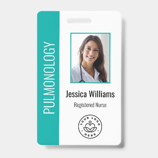 社員カスタムの写真ティール（緑がかった色）ホワイト医療ID バッジ (正面)