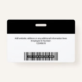 社員カスタムの写真モダン、バーコード、ロゴ、名前 バッジ (裏面)