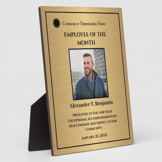 社員カスタムの写真ロゴ金ゴールド賞カスタム受賞 フォトプラーク (側面)
