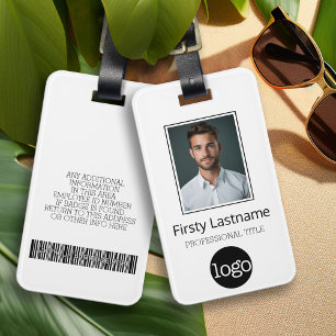 社員カスタムの写真、バーコード、ロゴ名(白) ラゲッジタグ