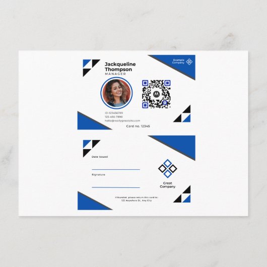 社員カスタムの写真、バーコード、ロゴ、名前バッジ エンクロージャーカード (裏面)