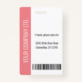 社員カスタムの写真、バーコード、ロゴ、名前ピンク バッジ (裏面)