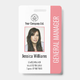 社員カスタムの写真、バーコード、ロゴ、名前ピンク バッジ