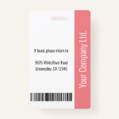 社員カスタムの写真、バーコード、ロゴ、名前ピンク バッジ (裏面)