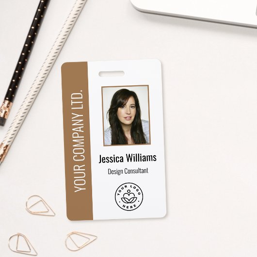 社員カスタムの写真、バーコード、ロゴ、名前ブラウン バッジ