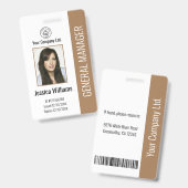 社員カスタムの写真、バーコード、ロゴ、名前ブラウン バッジ (正面＆裏面)