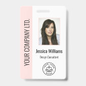 社員カスタムの写真、バーコード、ロゴ、名前赤面 バッジ (正面)