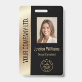 社員カスタムの写真、バーコード、ロゴ、名前金ゴールド バッジ (正面)