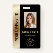 社員カスタムの写真、バーコード、ロゴ、名前金ゴールド バッジ (正面)