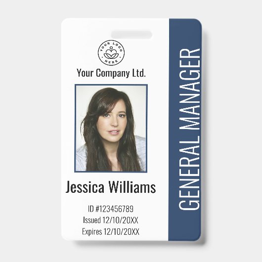 社員カスタムの写真、バーコード、ロゴ、名前 バッジ (Front)