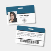 社員カスタムの写真 – バーコード – ロゴ – 名前 バッジ (正面＆裏面)