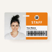 社員カスタムの写真、バーコード、ロゴ、名前 バッジ (正面)