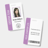 社員カスタムの写真、バーコード、ロゴ、名前（紫） バッジ (正面＆裏面)
