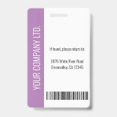 社員カスタムの写真、バーコード、ロゴ、名前（紫） バッジ (裏面)