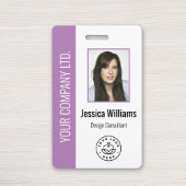 社員カスタムの写真、バーコード、ロゴ、名前（紫） バッジ