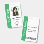 社員カスタムの写真、バーコード、ロゴ、名前（緑） バッジ (正面＆裏面)