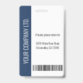 社員カスタムの写真、バーコード、ロゴ、名前(青) バッジ (Back)