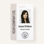 社員カスタムの写真、バーコード、ロゴ、名前Beige バッジ (正面)