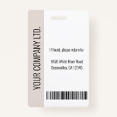 社員カスタムの写真、バーコード、ロゴ、名前Beige バッジ (裏面)