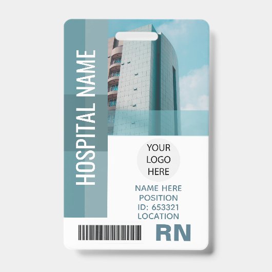 社員カスタムの写真、バーコード、ロゴ、名前ID バッジ (正面)