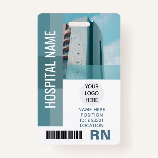 社員カスタムの写真、バーコード、ロゴ、名前ID バッジ (正面)