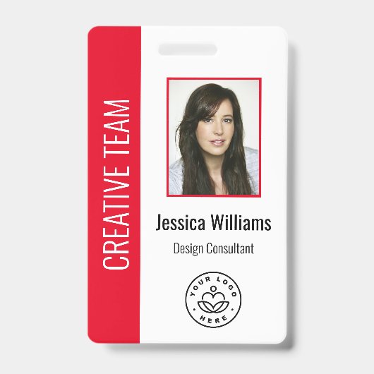 社員カスタムの写真、バーコード、ロゴ、名前Red バッジ (正面)