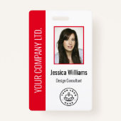 社員カスタムの写真、バーコード、ロゴ、名前Red バッジ (正面)