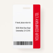 社員カスタムの写真、バーコード、ロゴ、名前Red バッジ (裏面)