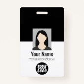 社員カスタムの写真、バーコード、ロゴ、黒名 バッジ (正面)