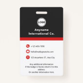 社員カスタムの写真、バーコード、黒と赤 バッジ (裏面)