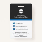 社員カスタムの写真、バーコード、黒と青 バッジ (裏面)