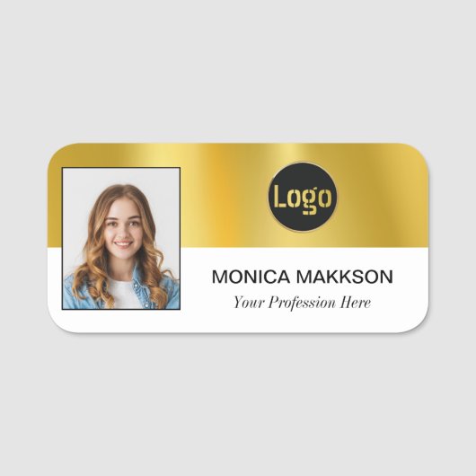 社員カスタムの写真、ロゴ、名前 – 色を編集できる 名札 (正面)