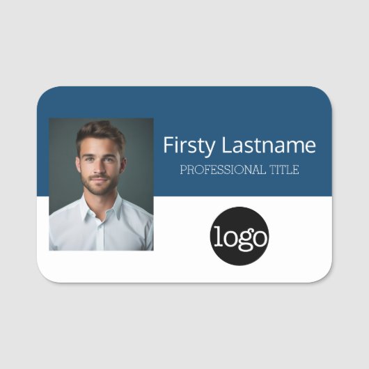 社員カスタムの写真、ロゴ、名前 – 色を編集できる 名札 (正面)