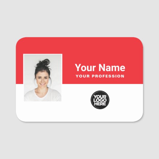 社員カスタムの写真、ロゴ、職業 名札 (正面)