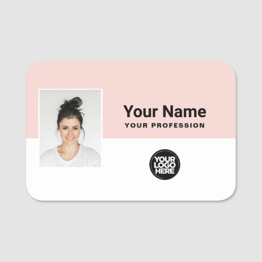 社員カスタムの写真、ロゴ、職業 名札 (正面)