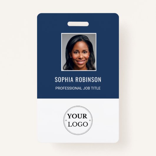 社員カスタムの写真、名前、ロゴ、バーコード バッジ (正面)