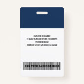 社員カスタムの写真、名前、ロゴ、バーコード バッジ (裏面)