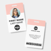 社員カスタムの写真 |名前、ロゴ、バーコード バッジ (正面&裏面)